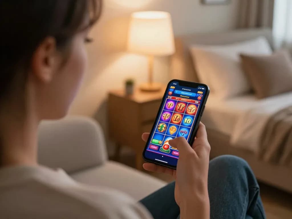 Engaging in slot gacor gameplay on a smartphone, capturing excitement and strategy.