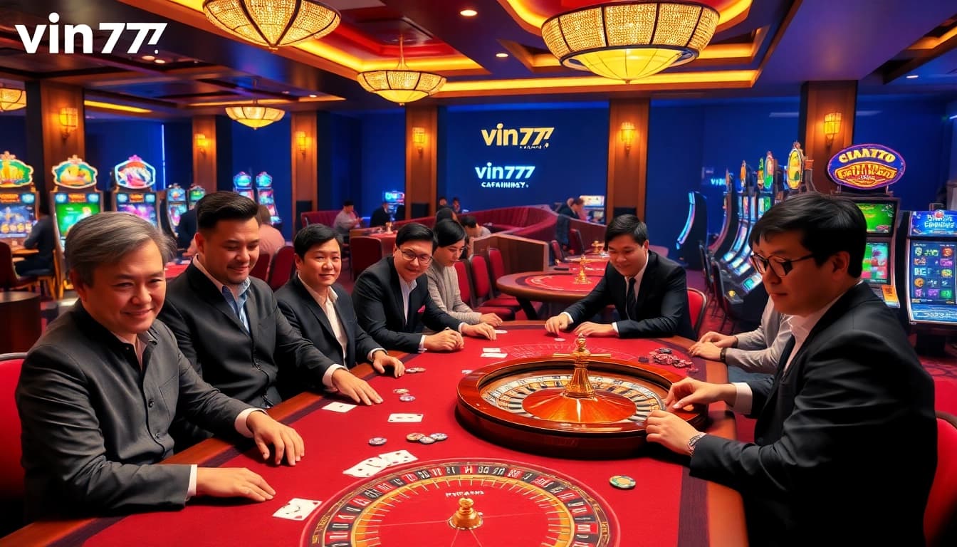 Vin777 engages players in a vibrant casino atmosphere with thrilling poker and roulette excitement.