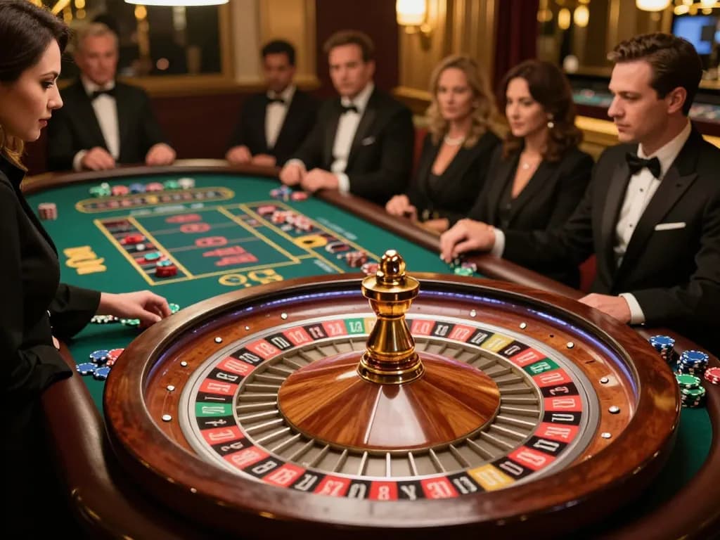 Players enjoying a thrilling game of roulette at OK365's upscale casino, focusing on strategy.