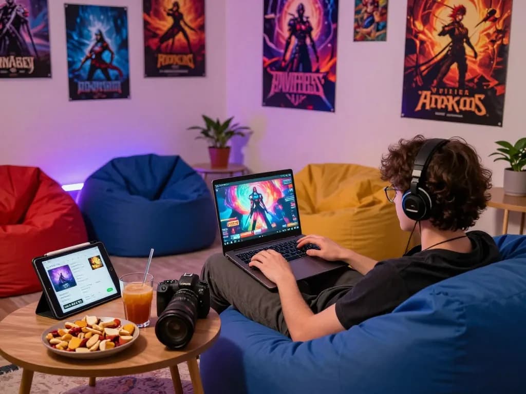 Engaged player diving into porngames on a laptop in a cozy atmosphere.