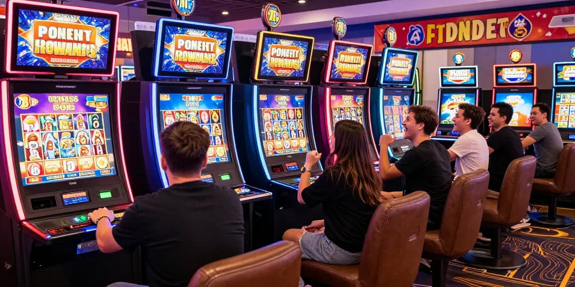 Players enjoying Bonus Buy Slots UK with excitement on a vibrant casino floor