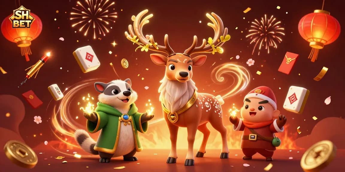 Experience thrilling gameplay at SH BET with enchanting characters and festive elements in a vibrant casino scene.