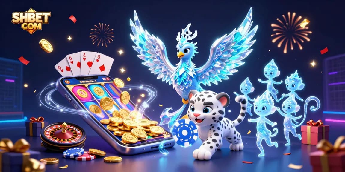 Engage in thrilling gameplay at SHBET COM with an enchanting 3D casino scene featuring vibrant characters and games.