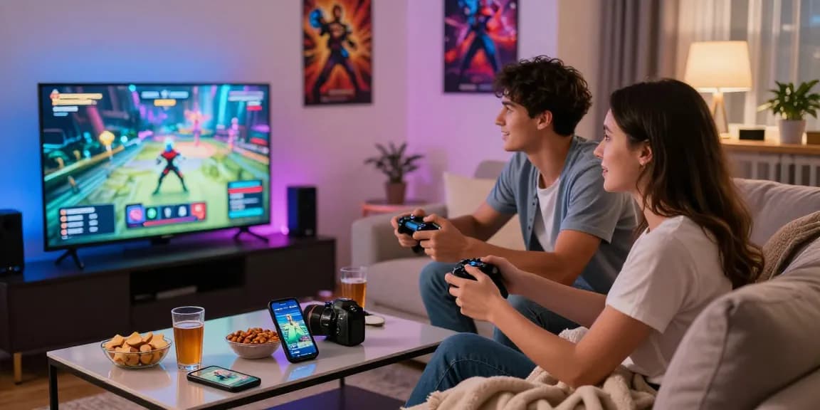 Couple enjoying gaming session at home, exploring trusted casinos https://thebls.org.uk for Visa and Mastercard transactions.