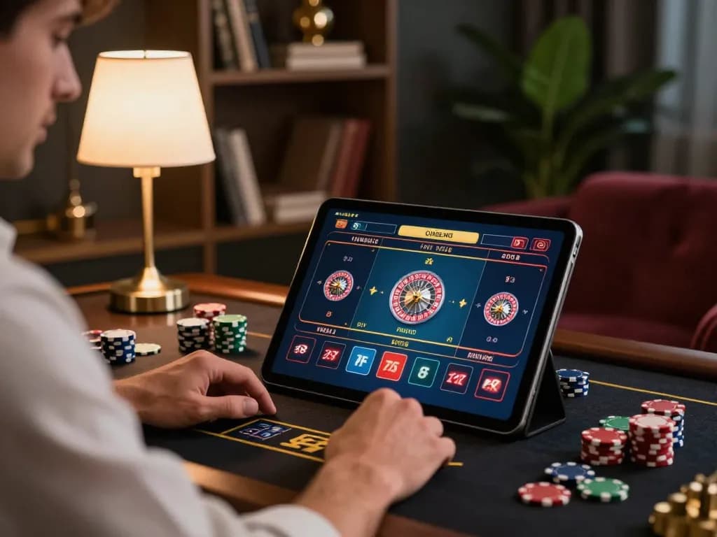 11win player engaging in a live roulette game on tablet in a stylish home setting