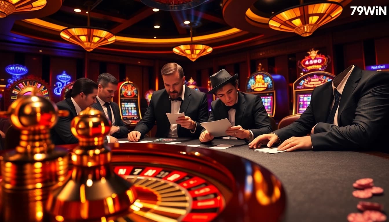 789WIN poker players concentrating on their game at a premium casino table.