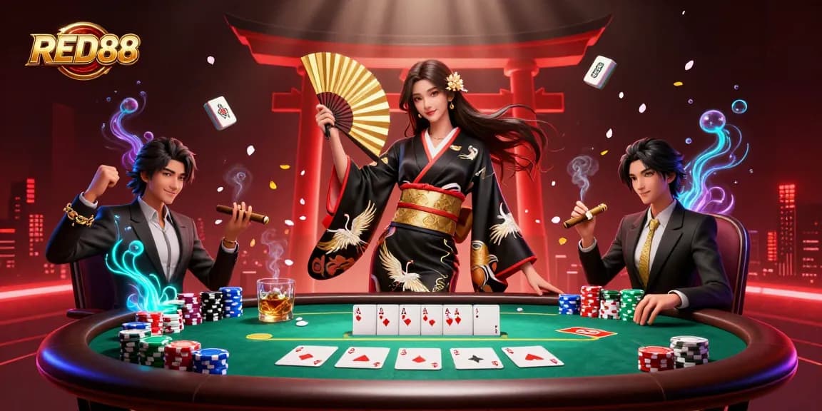 Engage with RED88's thrilling casino vibe featuring poker and Asian-inspired elegance.