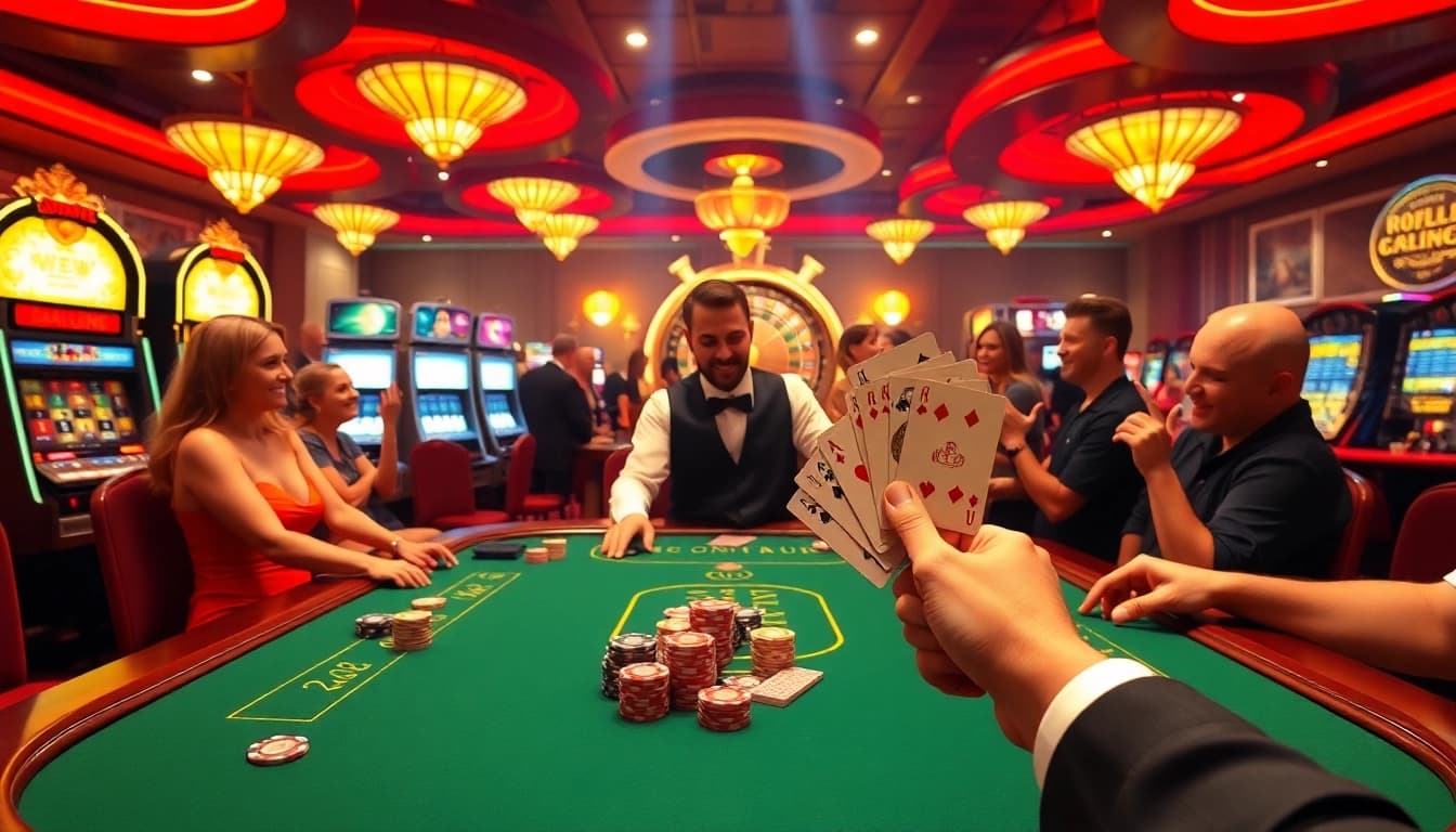 Dynamic casino excitement at 68VIP.COM with vibrant gaming tables and thrilling players.