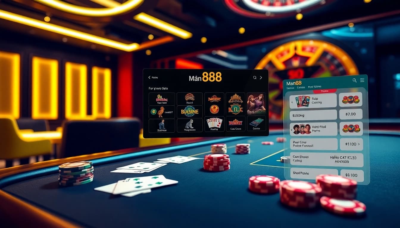 Engaging gaming experience at nhà cái Man88 with poker chips and a roulette wheel.
