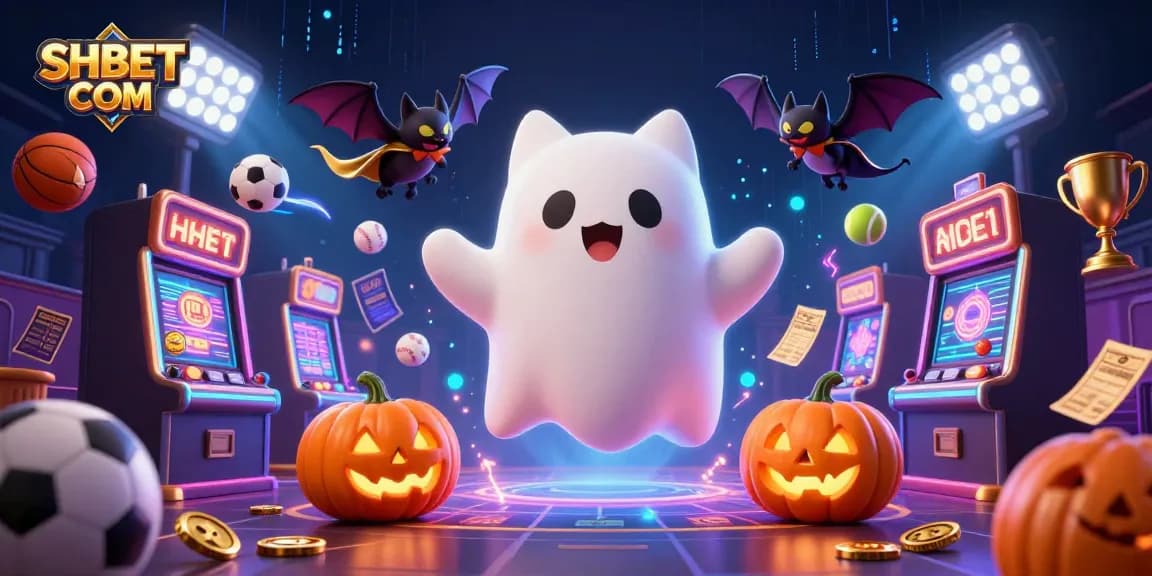 Engage in thrilling gameplay at SHBET COM with a friendly ghost cat in a haunted casino scene.