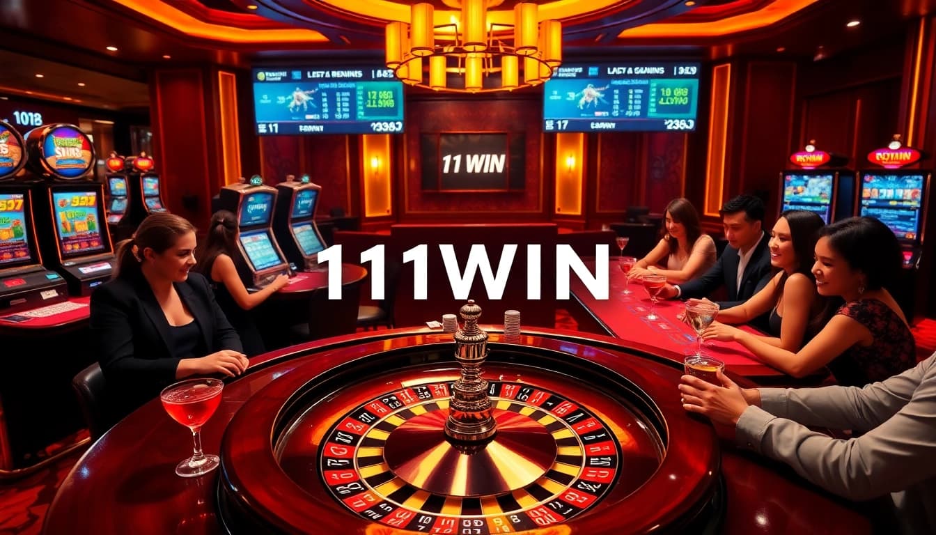 Players enjoying an exciting casino environment featuring the keyword 11WIN on vibrant screens and classic games.