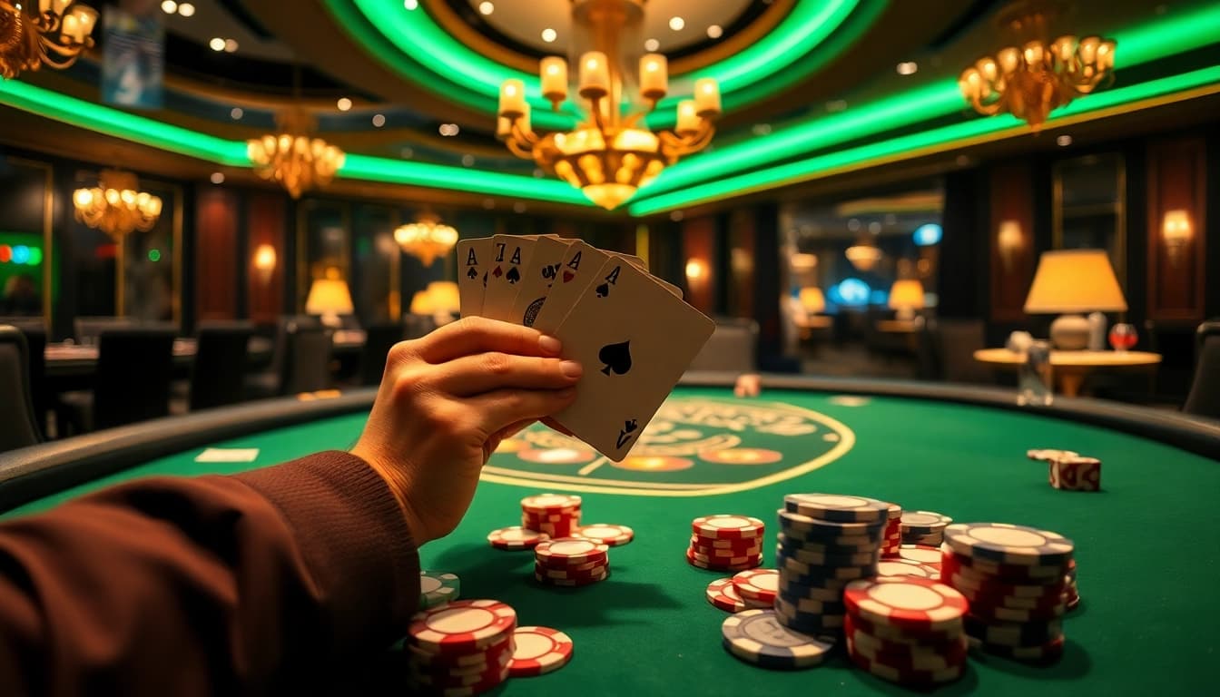 Experience the excitement of rik vip at a luxurious poker table surrounded by chips and cards.