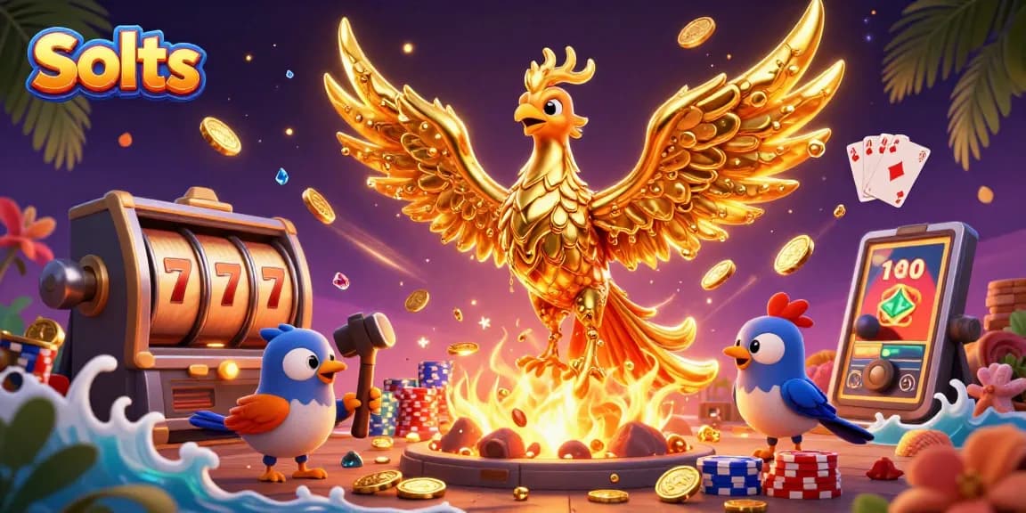 Enjoy thrilling Slots action with golden phoenix and casino elements in a vibrant 3D casino scene.