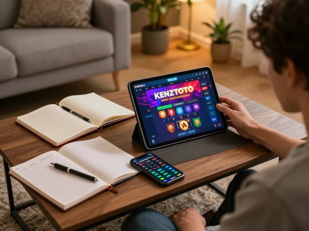 Pemain yang terlibat menganalisis strategi taruhan di platform KENZOTOTO dari rumah.