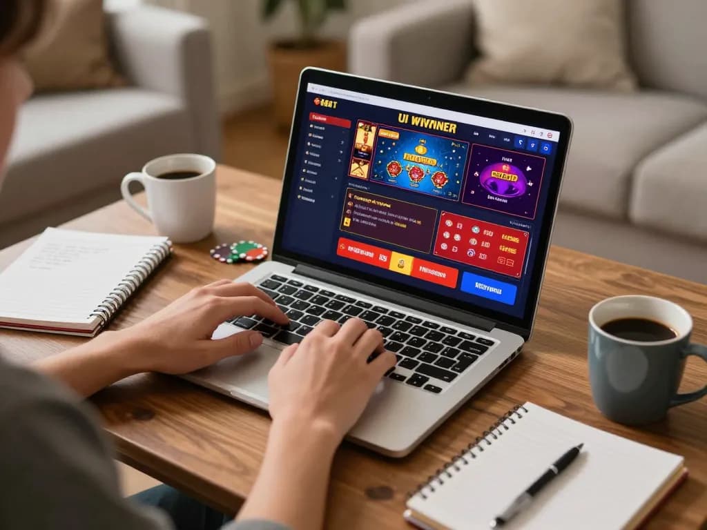 Engaging in online casino gaming with nhà cái uy tín 123B in a cozy home environment.