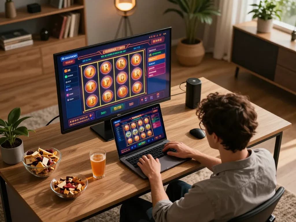 Engaging in online gaming at king33 with vibrant casino interface and cozy atmosphere.