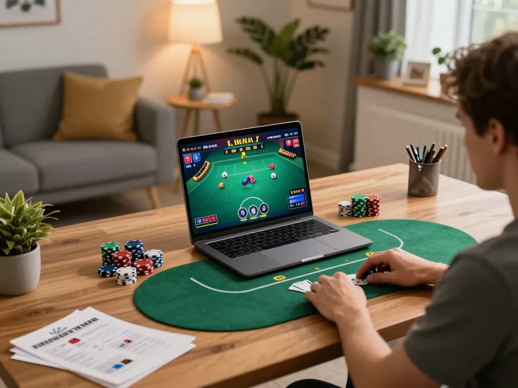 Engage in live dealer gaming at home with F88BET on a stylish laptop setup.