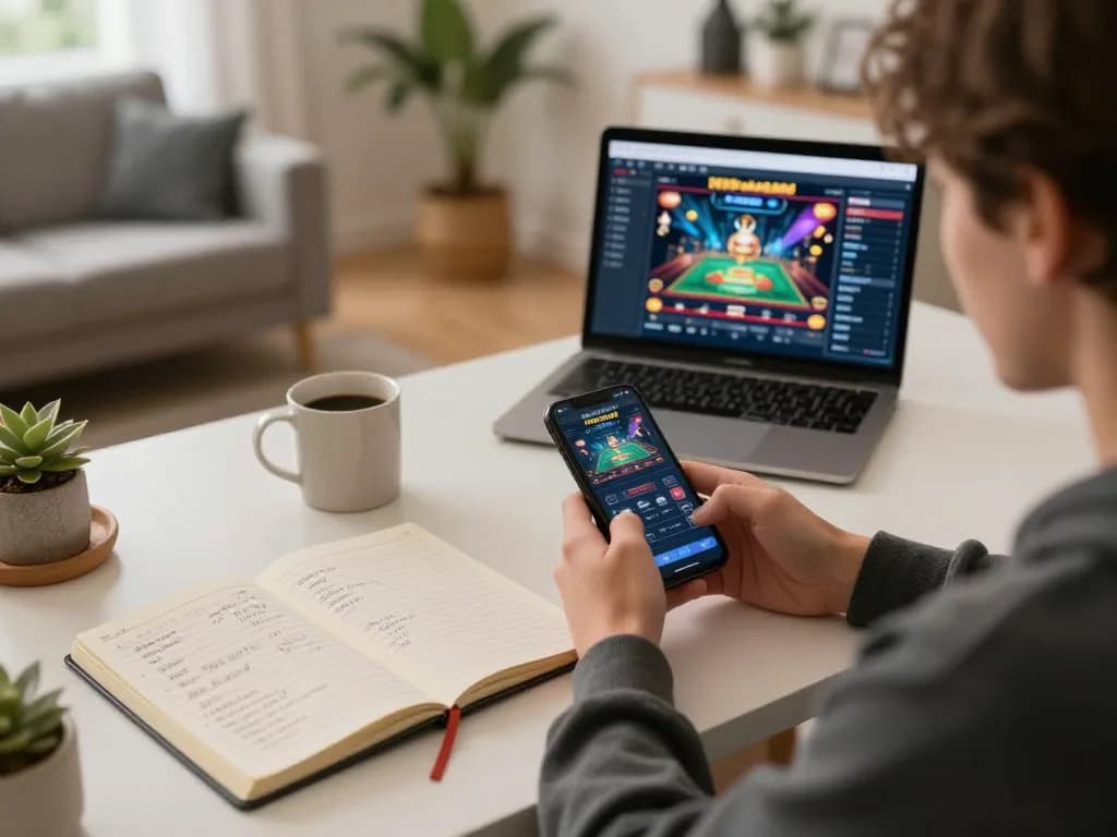 Engaging with the 789club mobile app for online casino gaming at home, illustrating responsible gambling.