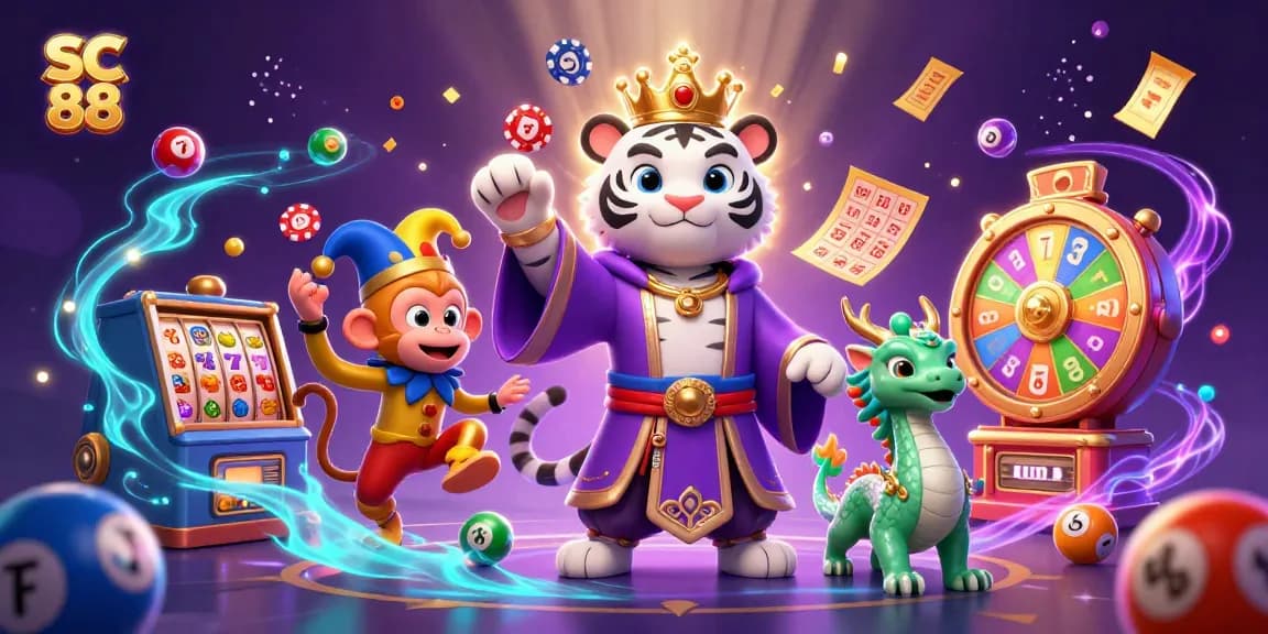 Experience the excitement of SC 88 with a lively scene of gaming characters and dynamic elements.