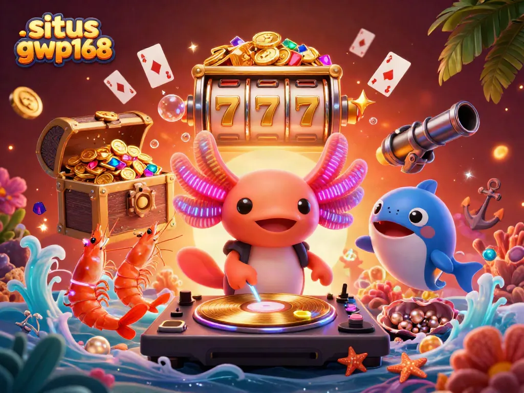Menangkan jackpot di situs gwp168 dengan ilustrasi 3D kasino bawah laut penuh warna.