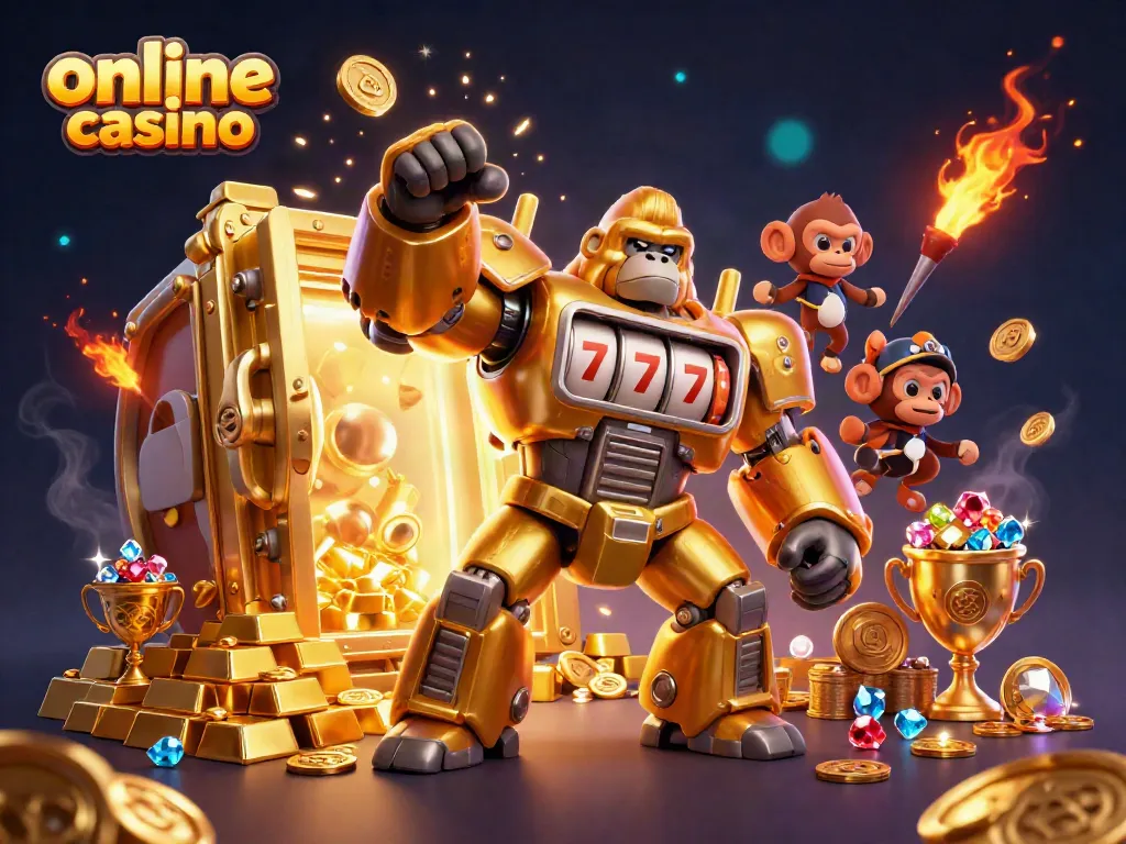 Experience the thrills of an online casino with a mech gorilla and treasure galore.