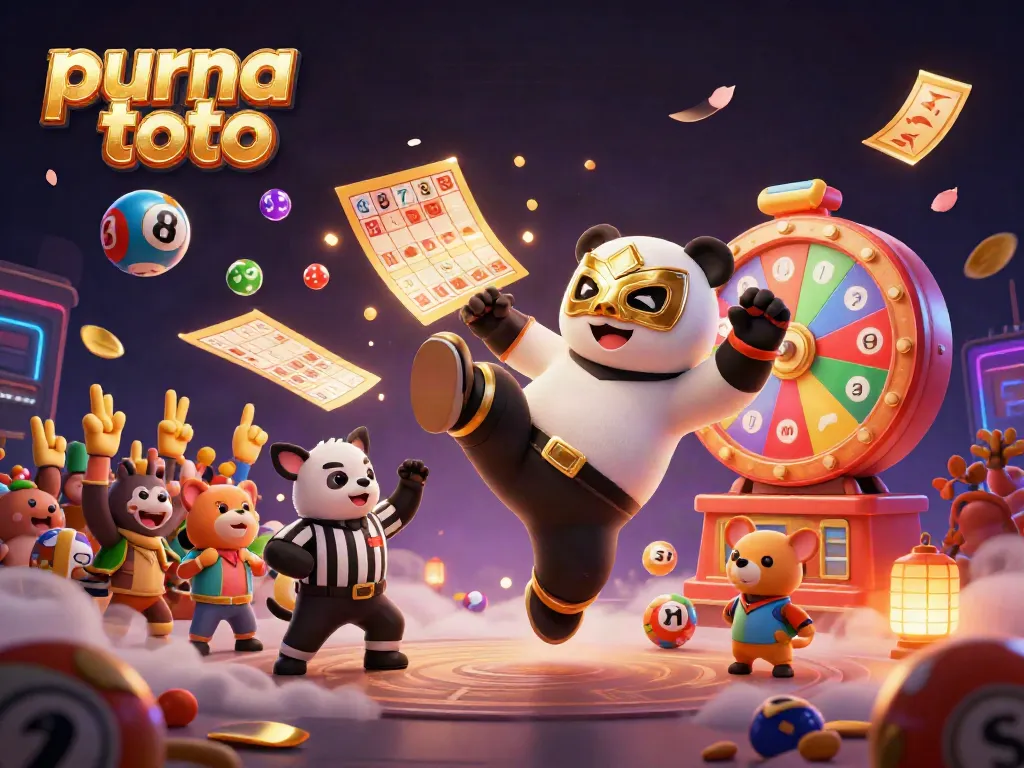 Slot gacor purna toto dengan petinju panda dan wasit chihuahua di tengah suasana meriah.