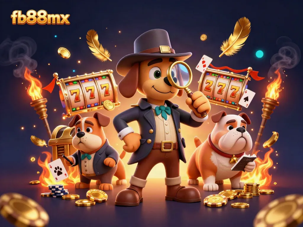 Engage with fb88mx gaming excitement featuring a detective at a poker table with rich casino elements.