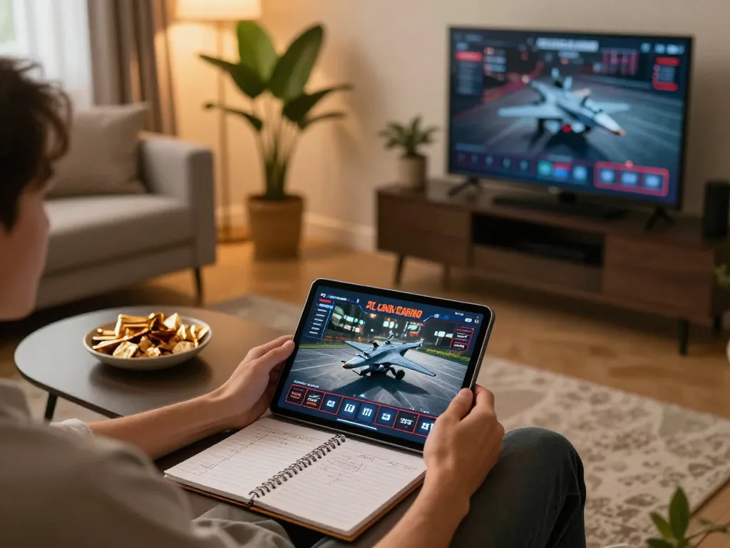 Online gaming session on f168.osaka showing engaging casino gameplay in a cozy home setup