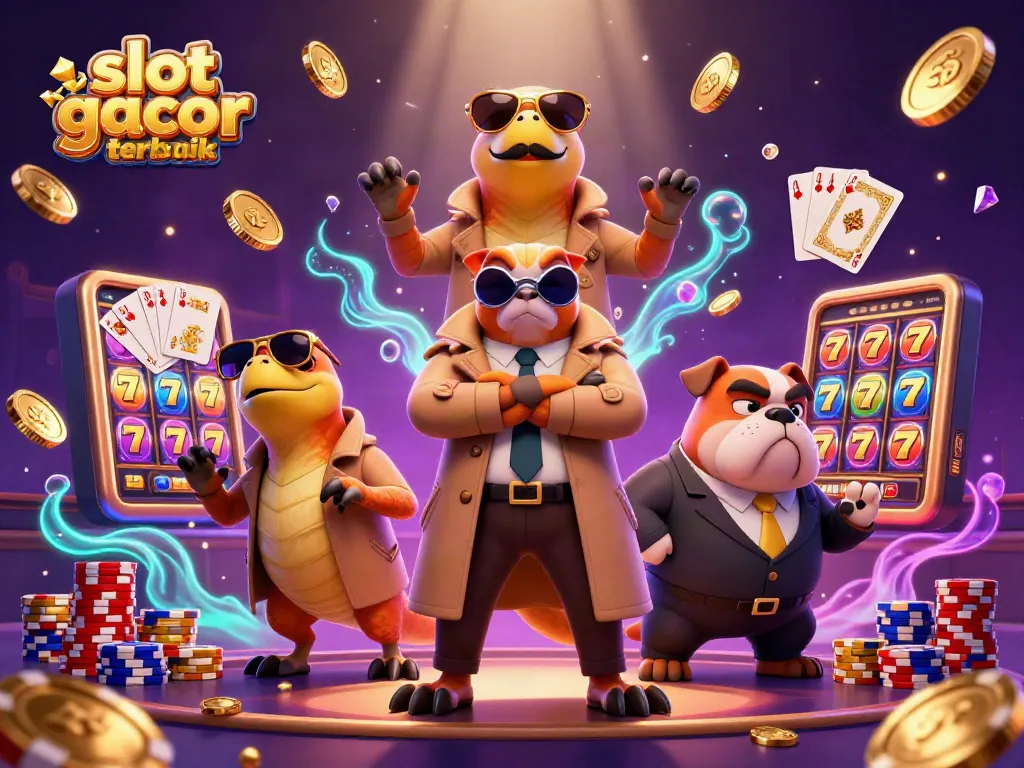 Raptor dalam kostum trench coat memasuki kasino VIP, slot gacor terbaik memancarkan keberuntungan.