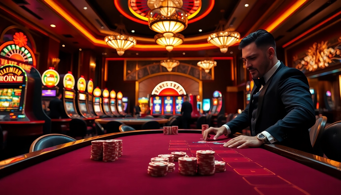 Experience the excitement of jagoan86 at a luxurious casino with vibrant tables and professional dealers.