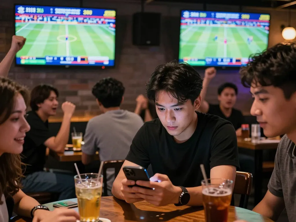 Engaged user placing bets on sc88 smartphone app during an exciting live sports event.