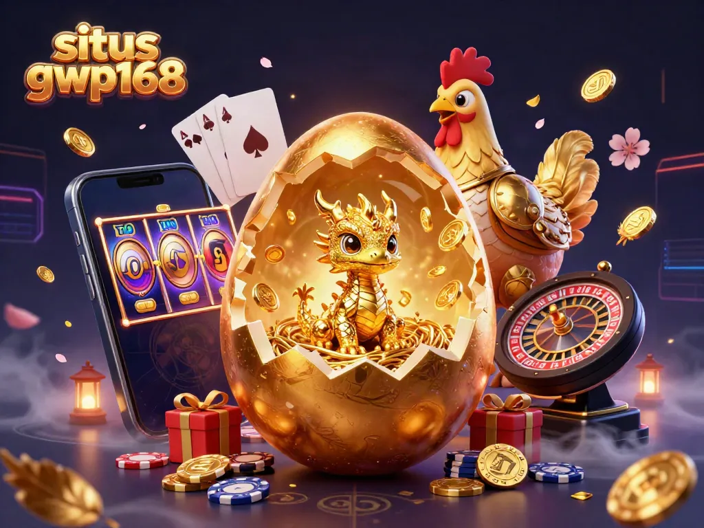 GWP168, dapati momen menang dengan naga emas dan chip poker dalam ilustrasi kasino 3D yang megah.