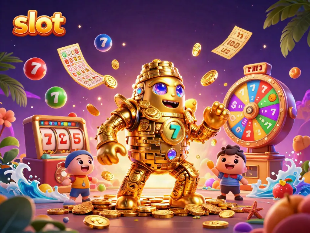 Slot menarik berguna di permainan kasino dengan mesin slot dan harta berkilau.
