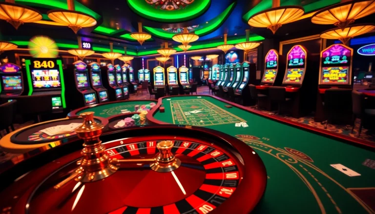 Engaging gambling atmosphere with casino tables and roulette wheel at https://32win.cool/ for exciting gaming experiences.