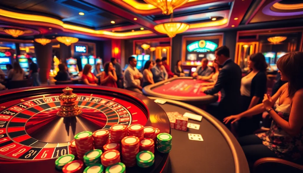 KJC provides an exciting casino atmosphere with vibrant poker tables and roulette wheels.