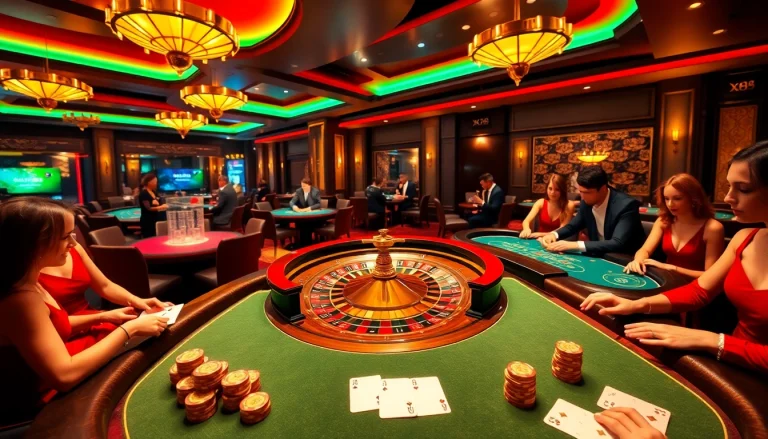 Excited players enjoying various games at XX88's luxurious casino floor.