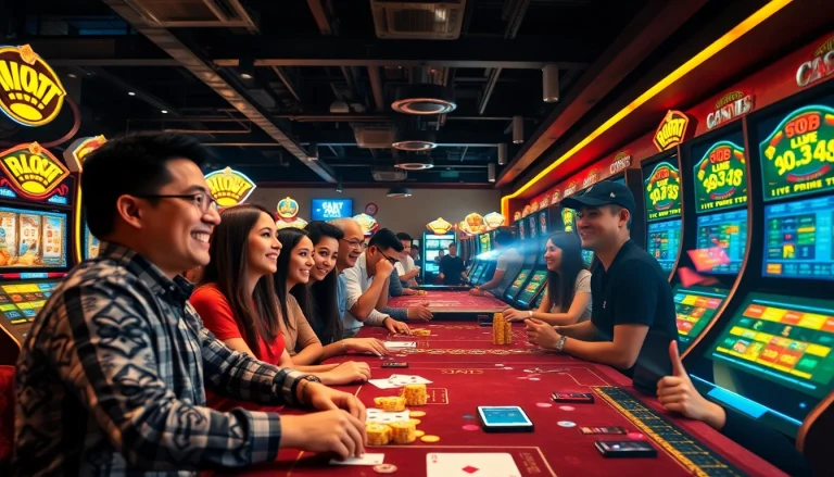 Engaging scene of players enjoying various games at bolagacor online casino, showcasing excitement and trust.