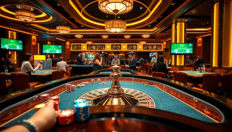 Experience the thrill of QQ88z Net with a vibrant casino scene featuring roulette and poker games