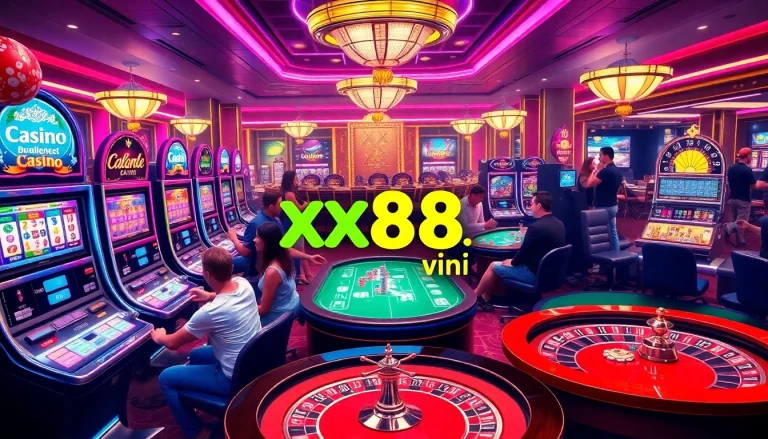 Players enjoying thrilling games at https://xx88.vin/ casino with vibrant tables and betting excitement.