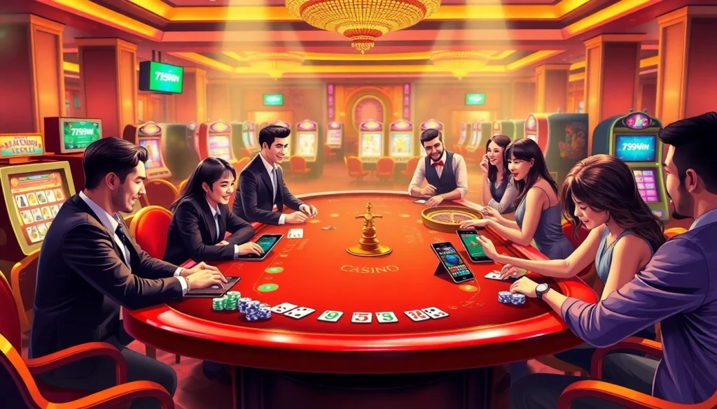 Experience the thrill of gambling with app 789win on sleek devices in a vibrant casino setting.