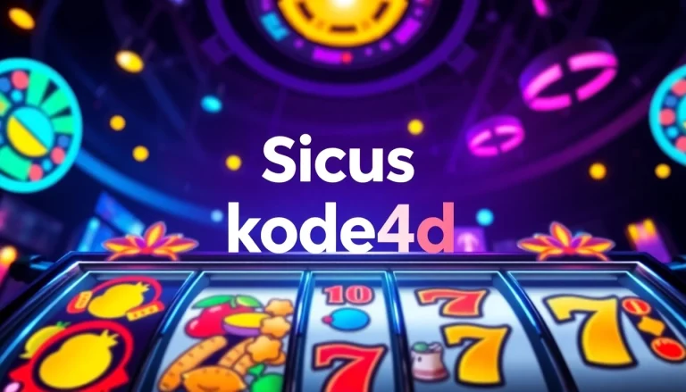 Situs kode4d gaming interface featuring vibrant slot machine graphics and the logo, inviting excitement for players.