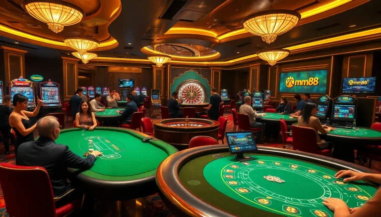 Enthusiasts enjoying a luxurious casino experience with mm88 gaming elements and vibrant tables.