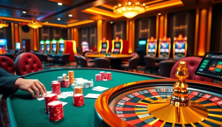 MM88 casino scene showcasing vibrant poker action, roulette excitement, and modern online gaming.