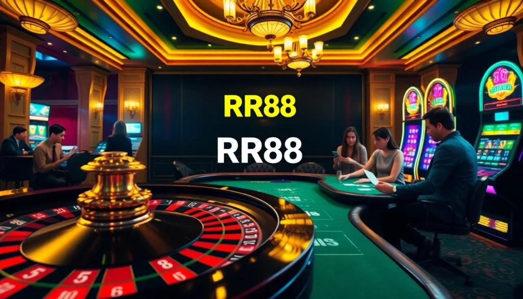 Players experiencing the thrill of gambling at RR88 with roulette, poker, and slots.