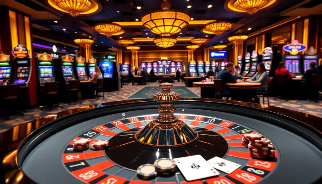 Experience the thrill with king88 com featuring a luxurious casino scene filled with players and games.