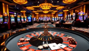 Experience the thrill with king88 com featuring a luxurious casino scene filled with players and games.