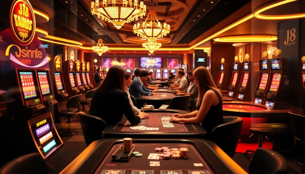 J8 casino players engaging with vibrant online gaming and professional betting interface.