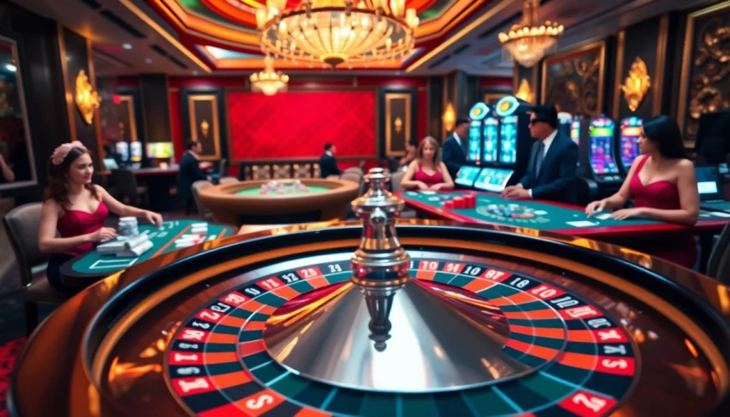 Bet big and win at https://urr88.com/ with a luxurious casino scene featuring roulette and poker.