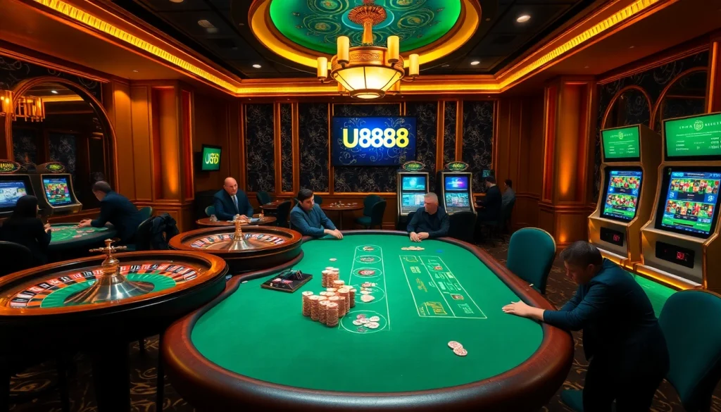 Players enjoying high-stakes games at U888's vibrant online casino.