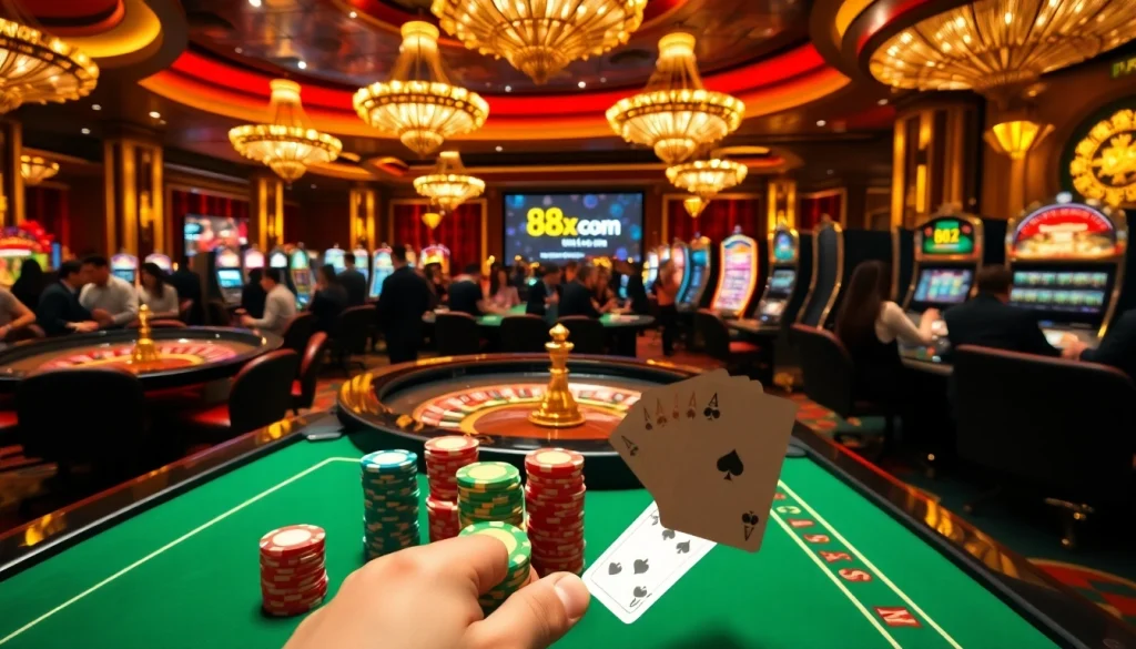 Experience the thrill of gaming at 88xx.com with luxurious casino tables and vibrant players.